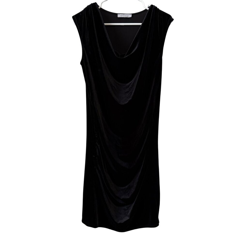 Black Sleeveless Drape Velvet Maternity Dress By My Bump L